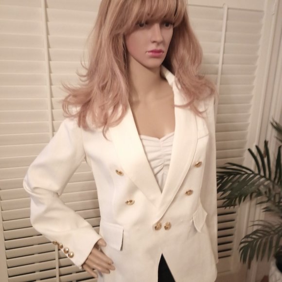 Kourt Medium White Classic Jacket 100% Cotton. gold buttons! Tailored - Picture 5 of 7